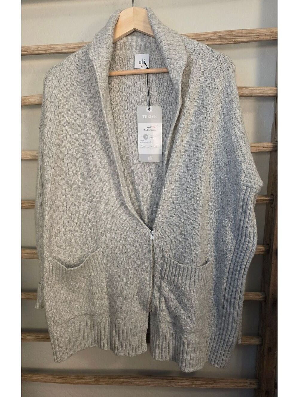 Cabi Thrive Zip Cardigan Sweater Medium Gray Knit Long Sleeve